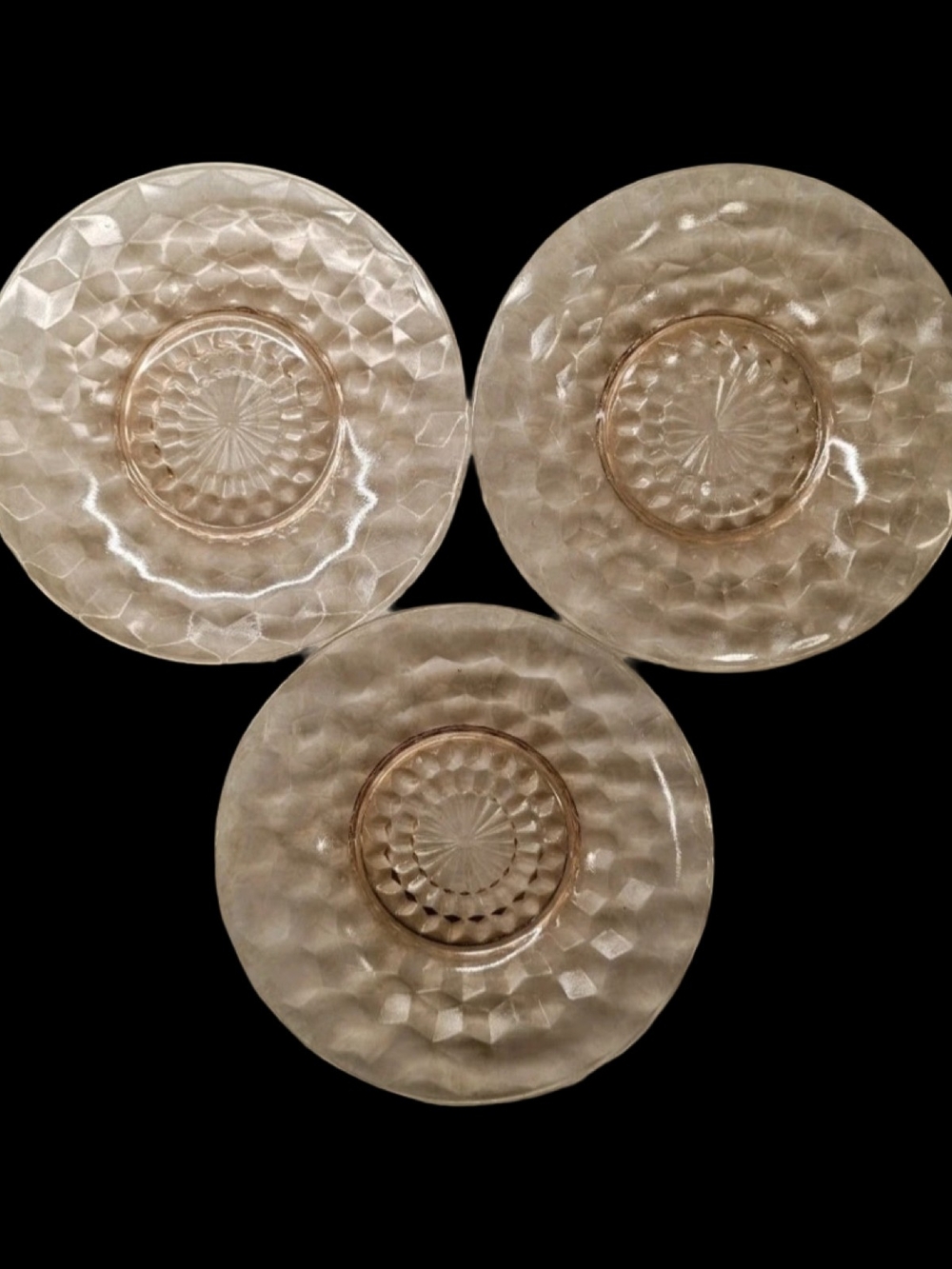 Vintage Pink Depression Glass Plates Jeannette Cube Pattern Set of 3